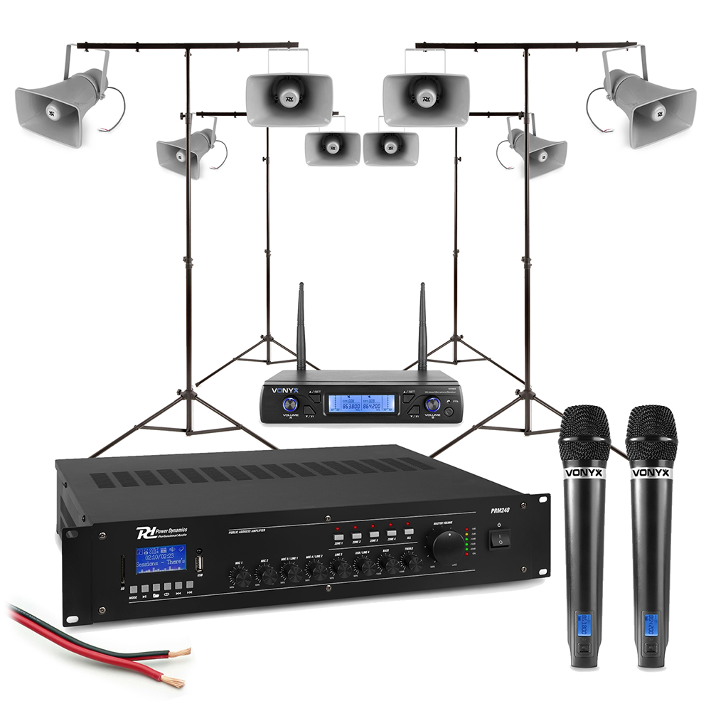 8 x HS20 Horn Speakers - Outdoor Tannoy System - Wireless Microphones