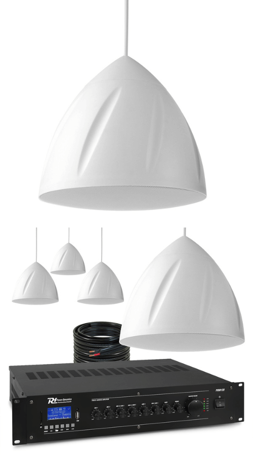 Power Dynamics 4 x 5.25" White Commercial Pendant Speaker System